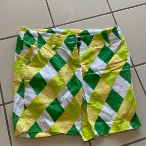 Ladies loud mouth golf shorts yellow green white cotton size 8